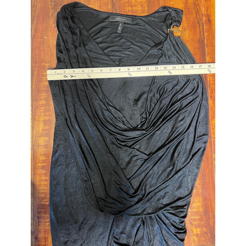 BCBGMAXAZRIA Black Draped Asymmetrical Sleeveless Top Women S Gold Hardware - Picture 6 of 9
